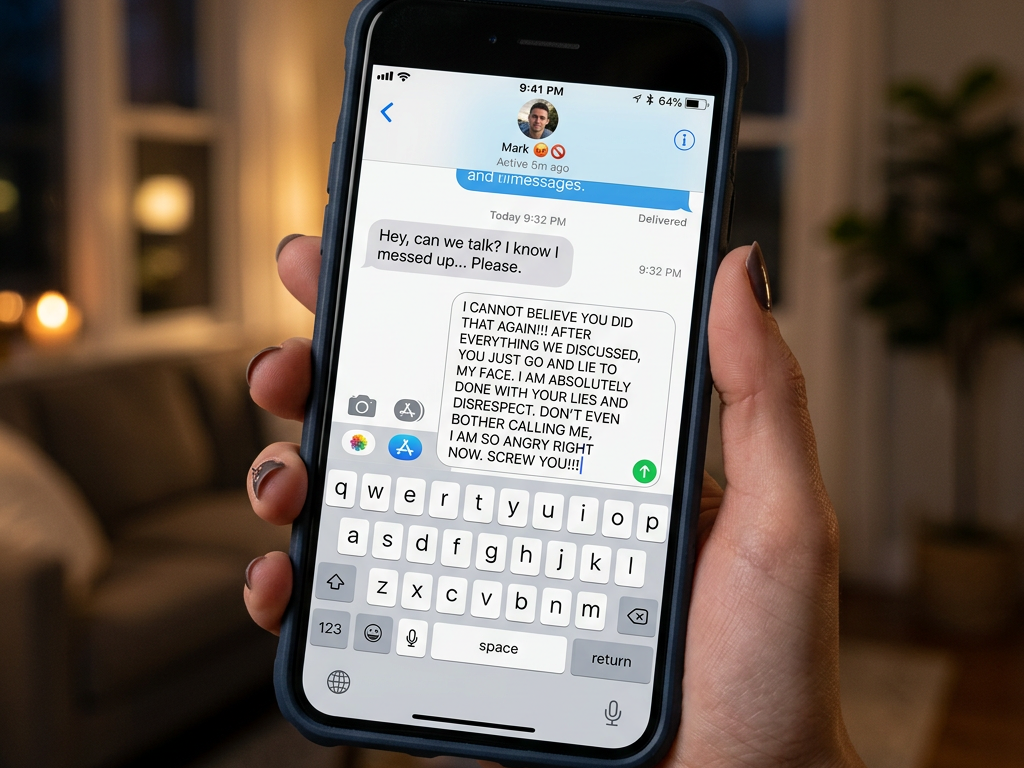 Text conversation with a message expressing anger and ending communication